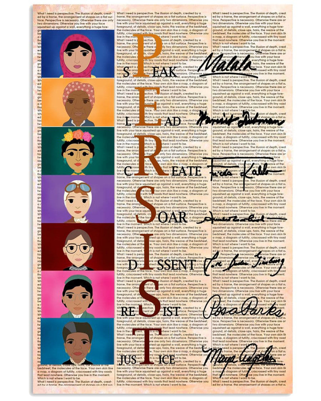 Persisi Poster, Speal, Lead, Create, Soar, Dissent, Resist, Justice Poster and Canvas