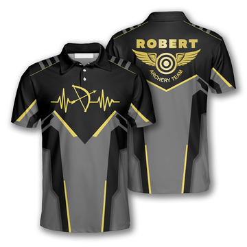 Custom Archery Heart Pulse Line Custom Archery Shirts for Men, Gift for Team Archery, Archery Polo Shirt