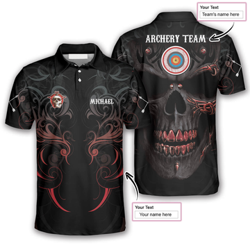 Custom Red Archer Smoke Skull Custom Archery Polo Shirts For Men, Shirt for Archery Player