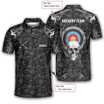 Custom Archery Skull Pattern Custom Archery Polo Shirts For Men, Skull Archery Shirt