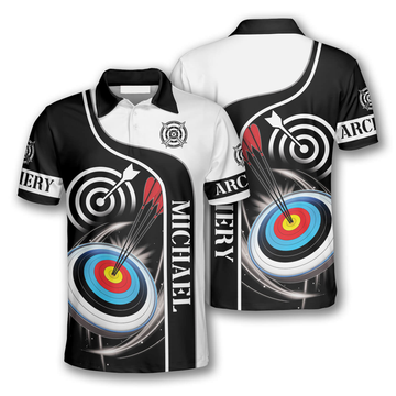 Custom 3D All Over Print Archery Targets Black White Version Custom Name Archery Polo Shirts for Men