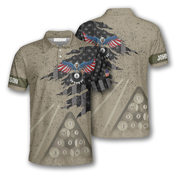 Custom Billiard Eagle Retro Flag Custom Billiard Shirts for Men, Flag American Billiard Shirt, Men's Billiard Polo Shirt