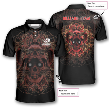 Custom 3D All Over Print Red Skull Custom Billiard Shirts For Men, Skull Shirt, Billiard Shirt