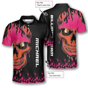 Custom Fire Skull Custom Billiard Shirts for Men, Custom Billiard 8 ball for Team, Men's Billiard Polo Shirts