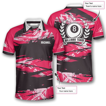 Custom 3D All Over Print Pink Grunge Custom Billiard Polo Shirts for Men, Idea Cool Gift for Billiard Team