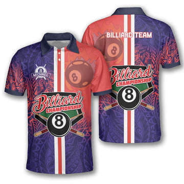 Custom Red Blue Tribal Billiard Personalized Name Unisex 3D Polo Shirt, Perfect Gift for Pooler