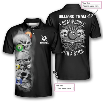 Custom 3D All Over Print Skull Addicted Custom Billiard Polo Shirts for Men, Skull 3D Shirt