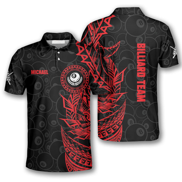 Custom 3D All Over Print Red Black Tribal Custom Billiard Polo Shirts for Men, Billiard Team Uniform