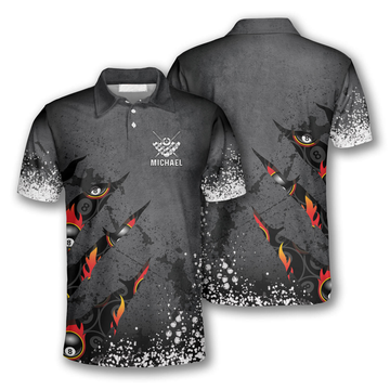 Custom Billiards 8 Balls Paint Splash Personalized Name 3D Polo Shirt, Gift For Billiard Players