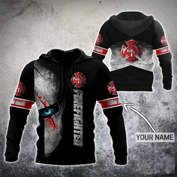 FUNSTUFFPRINT Personalized Black Firefighter 3D Hoodie and Zip Hoodie