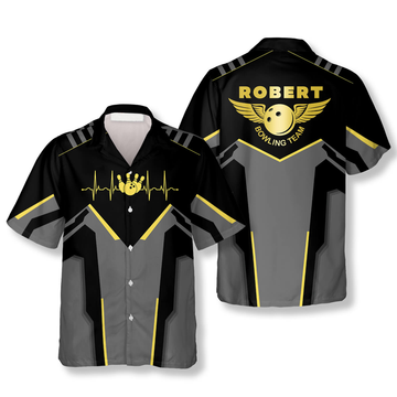 Custom Heartbeat Pulse Line Custom Bowling Hawaiian Shirt, Perfect Gift for Bowling Team, Bowling Lover