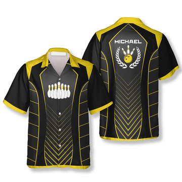 Custom Yellow Sports Style Emblem Custom Bowling Hawaiian Shirt, Idea Gift for Bowler, Summer Shirt