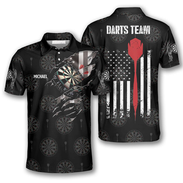 Custom American Athlete Red Custom Darts Polo Shirts for Men, Flag Shirt, Dart Shirt