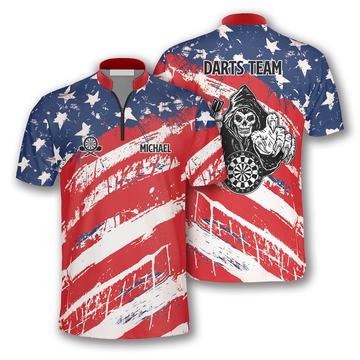 Custom Personalized American Flag Athlete Custom Darts Jerseys for Men, Reaper Dart Shirt