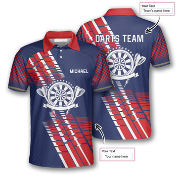 Custom Darts Blue Red Geometric Pattern Custom Polo Shirts for Men