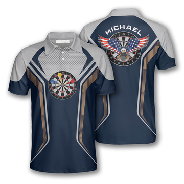 Custom 3D All Over Print Darts Eagle Blue Grey Custom Darts Polo Shirts for Men