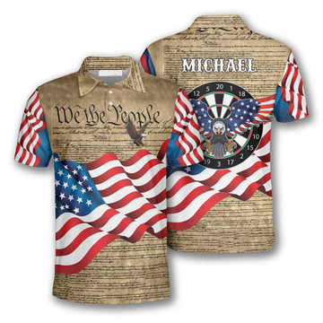 Custom 3D All Over Print Darts Eagle Waving Flag Custom Polo Shirts for Men
