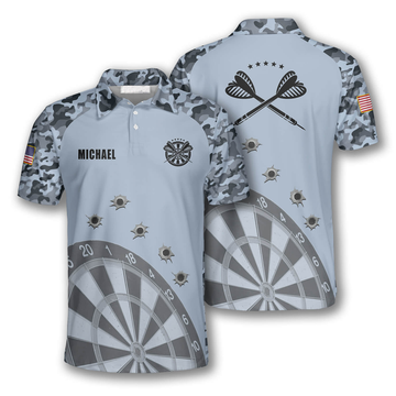 Custom Darts Grey Camouflage Gun Holes Custom Polo Shirts for Men