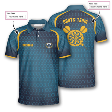 Custom Darts Honeycomb Pattern Yellow Blue Custom Polo Shirts for Men