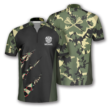 Custom Military Print Custom Darts Jerseys for Men, Perfect Shirt for Dart Player, Camo Pattern Dart Shirt