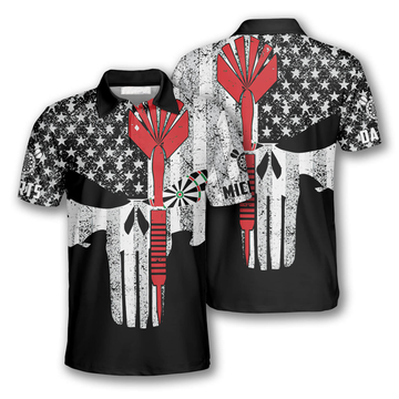 Custom Darts Punisher Skull Custom Polo Shirts for Men, Custom Name Dart Shirt