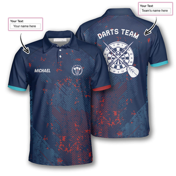 Custom Darts Red Blue Geometric Pattern Custom Polo Shirts for Men, Idea Team Uniform Shirt