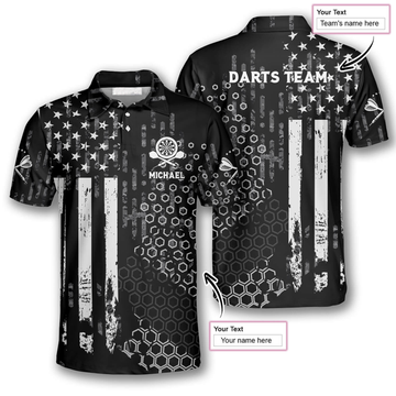 Custom US Flag Hive Pattern Custom Darts Polo Shirts for Men, Dart Costume Pool Player Gift