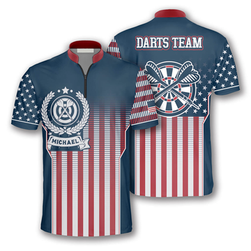 Custom Gradient USA Flag Custom Darts Jerseys for Men, Uniform Zipper Polo Shirt for Dart Team