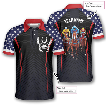 Custom Horse Racing Patriotic Flag Custom Equestrian Shirts For Men