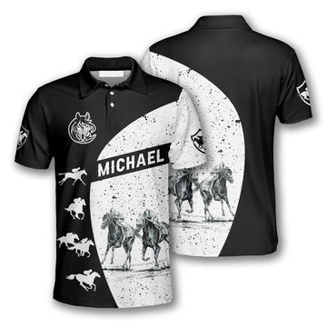 Custom Horse Racing Silhouettes Black White Custom Equestrian Shirts For Men