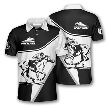 Custom Horse Racer Black White Custom Equestrian Shirts For Men