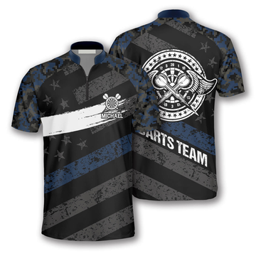 Custom Personalized Passionate Blue Camo Custom Darts Jerseys for Men