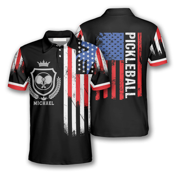 Custom American Flag Crown Emblem Custom Pickleball Shirts For Men
