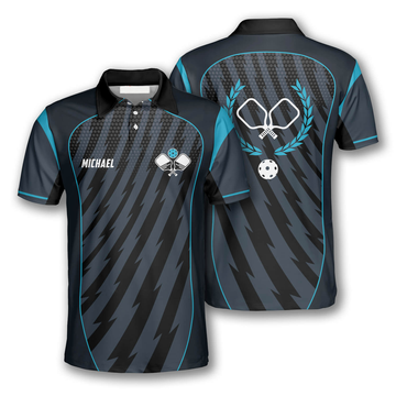 Custom Grey Blue Sports Style Custom Pickleball Shirts For Men