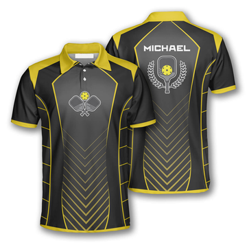 Custom Yellow Black Sports Style Emblem Custom Pickleball Shirts For Men
