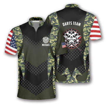 Custom Skull Punk Camouflage American Flag Custom Darts Jerseys for Men, Idea Gift for Dart Lover