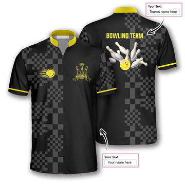 Custom Sporty Abstract Pattern Custom Bowling Jerseys for Men, Zipper Polo Shirt Bowling Shirt, Bowling Team Shirt