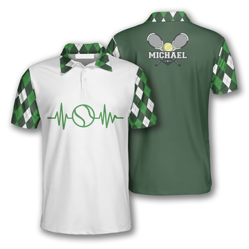 Custom Tennis Heartbeat Pulse Line Green Argyle Plaid Custom Polo Tennis Shirts for Men