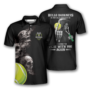Custom Tennis Hello Darkness My Old Friend Skull Custom Polo Tennis Shirts for Men