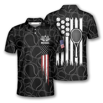 Custom Tennis Pattern Flame American Flag Custom Polo Tennis Shirts for Men