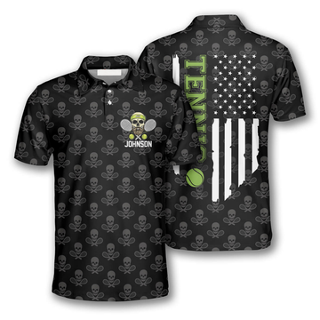 Custom Tennis Skull Pattern American Flag Custom Polo Tennis Shirts for Men