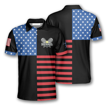 Custom Tennis Rackets Crossed USA Flag Custom Polo Tennis Shirts for Men