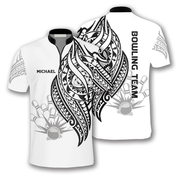 Custom White Tribal Custom Bowling Jerseys for Men, Custom Name Team Bowling Shirt