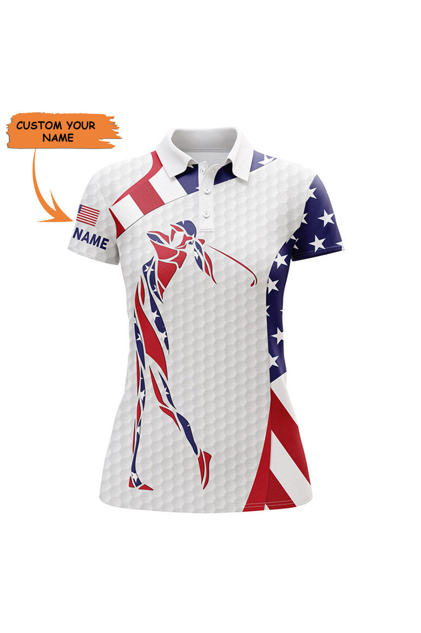 Custom Personalized American Flag Patriot Golf White Womens Golf Polo Shirts Custom Name Golf Gifts