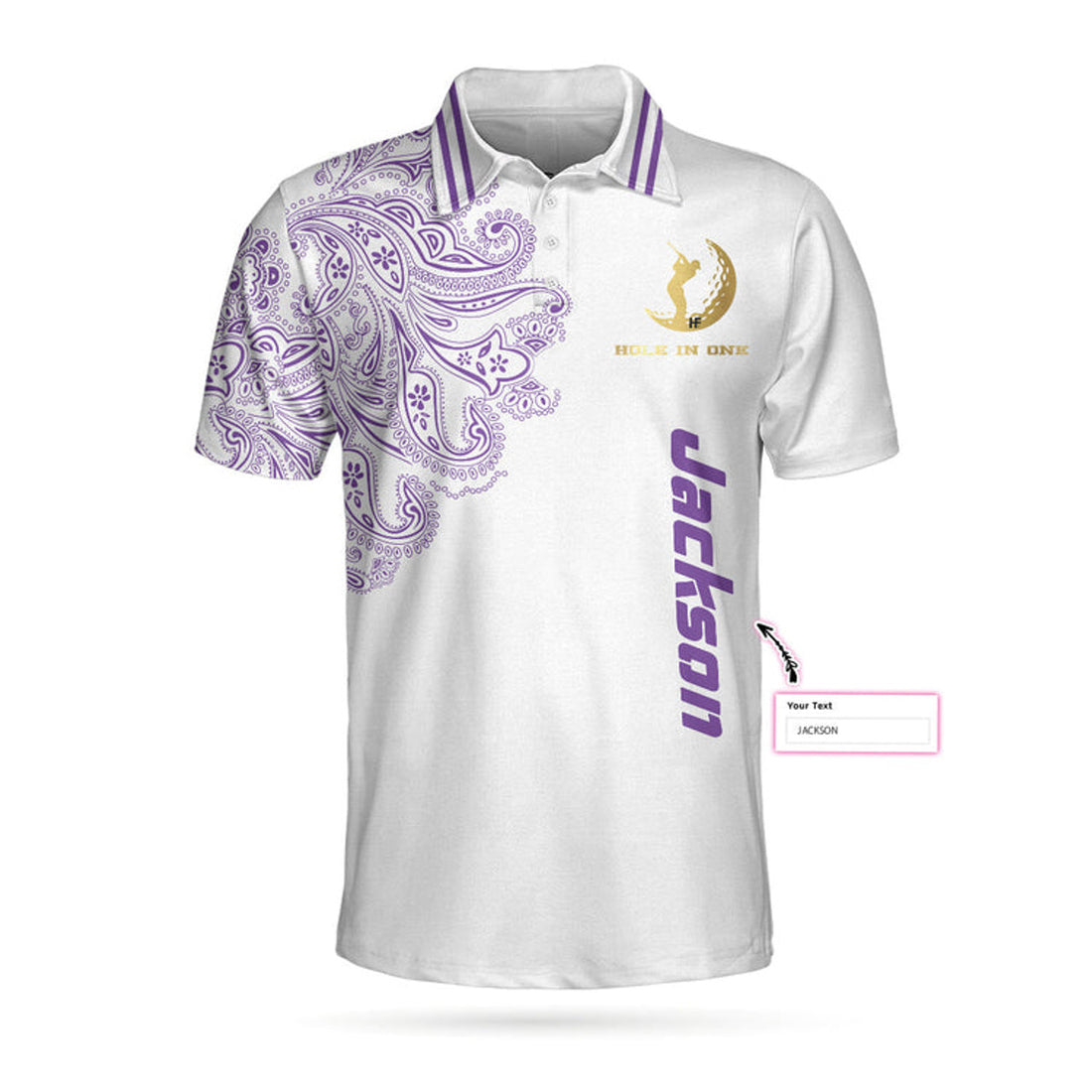 Personalized Golden Your Hole Is My Goal Custom Polo Shirt, Golden Golfer Purple Golf Shirt For Men