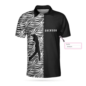 Personalized 2D Zebra Pattern Golf Custom Polo Shirt, Cool Black And White Zebra Golf Shirt For Men