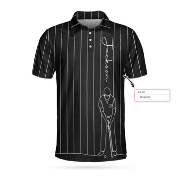 Personalized Black And White One Line Drawing Golfer Custom Polo Shirt, Cool Golf Shirt For Men