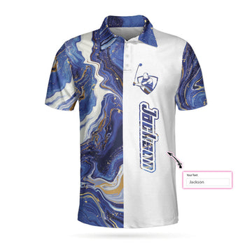 Personalized Blue Marble And Gold Golf Custom Polo Shirt, Cool Golf Shirt For Men