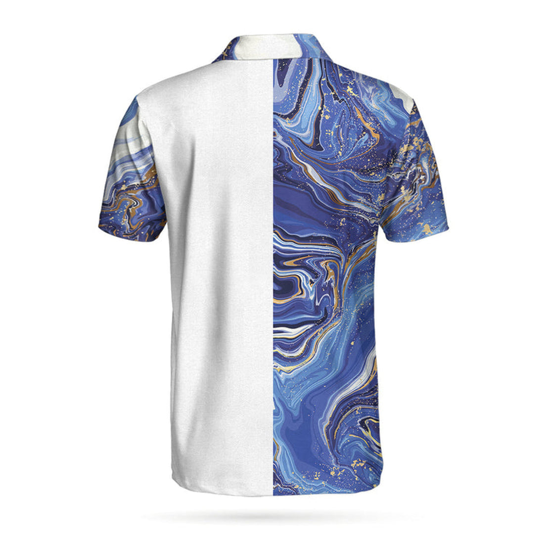 Personalized Blue Marble And Gold Golf Custom Polo Shirt, Cool Golf Shirt For Men