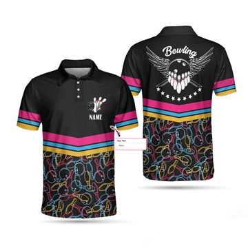 Personalized Bowling Custom Polo Shirt, Colorful Pins Bowling Shirt For Men, Gift For Bowling Lovers